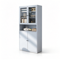 Meuble de rangement métallique bleu ciel avec portes en verre et portes pleines, étagère ouverte, bibliothèque autoportante, unité de classement pour bureau à domicile