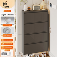 Armoire à chaussures étroite en acier à 3 portes avec portes anti-poussière rabattables pour salon, salle à manger, école ou entrepôt