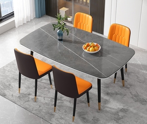 Ensemble <span class=keywords><strong>de</strong></span> <span class=keywords><strong>table</strong></span> et <span class=keywords><strong>de</strong></span> chaises <span class=keywords><strong>de</strong></span> salle à manger <span class=keywords><strong>avec</strong></span> plateau en marbre et structure en métal dépliable - Product Image 3