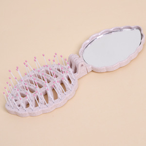 Cepillo de Viaje para el Cabello con Espejo, Ecológico, de Paja de Trigo, Plegable, para Mujeres y Niños, con Diseño de Hoja y Flor, Compacto, Mini, Bonito Juego de Peines - Product Image 3