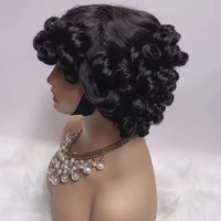 Parrucca Bob Corta Afro Ricci Funmi con Densità 250% in Capelli Umani Indiani Vergini Remy, Senza Colla, Senza Frangia, Senza Pizzo
