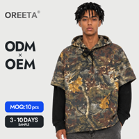 Sweat à capuche à manches courtes pour homme avec logo personnalisé, imprimé camouflage, faux t-shirt à manches longues deux pièces, streetwear hip-hop, OEM ODM