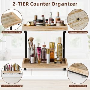Double Layer Wooden Iron Storage Rack 50X30CM Durable Freestanding Bathroom Shelf For Cosmetics Toiletries Organization - Product Image 3