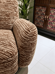 Sillón Moderno Giratorio con Reposapiés, Tapizado en Terciopelo Marrón a Rayas, para Sala de Estar, Dormitorio u Hotel - Product Image 2