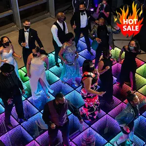 Unendlicher 3D-Spiegel LED Tanzfläche für Hochzeiten und Feiern gehärtetes Glas mit RGB magnetischen Bühnenlichtern für Indoor-Events