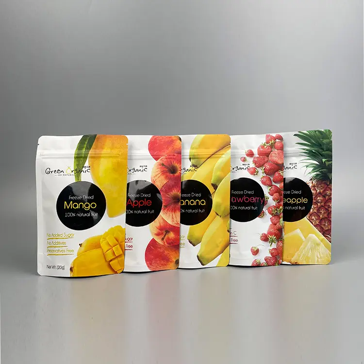 Resealable सूखे फल सब्जी प्लास्टिक ज़िप ताला खाद्य पैकेजिंग बैग कस्टम मुद्रित टुकड़े टुकड़े में फल नाश्ता बैग