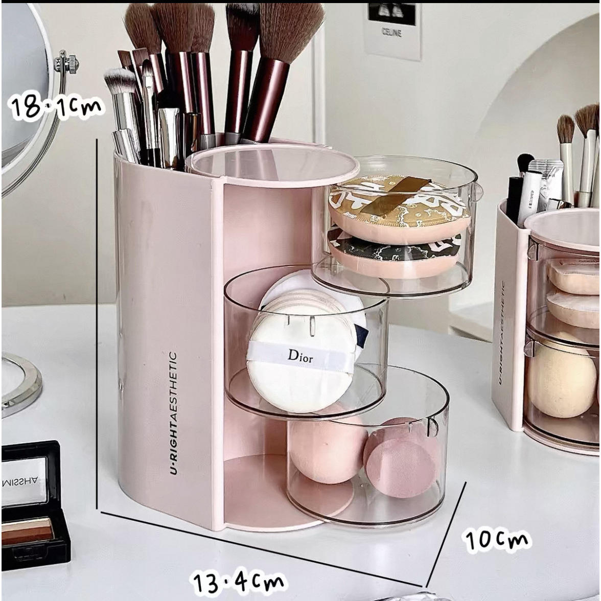 Boîte de rangement pour houppettes - trois niveaux [rose racine de lotus]