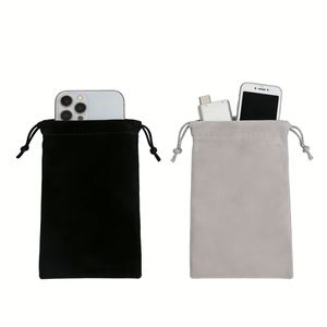Sac à cordon anti-poussière en tissu peluche épais gris-noir personnalisable avec impression sérigraphiée pour montres et bijoux 12x15CM - Product Image 6