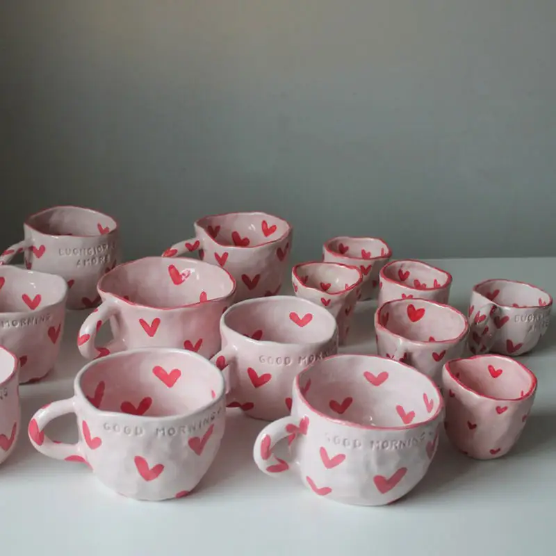 Custom logo printed custom gift cup porcelain couple lover heart coffee cup ceramic Valentines mug