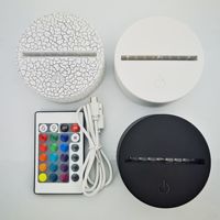 Base de lampe LED 3D RGB nocturne à piles, télécommande, ronde, noire et blanche, alimentation USB, pour acrylique