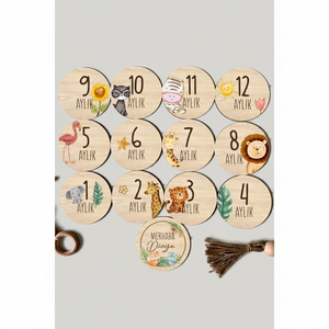 Tarjetas de Fotos de Bebé de Madera Natural para Registrar el Crecimiento Mensual, Juego de 12 Meses - Product Image 4
