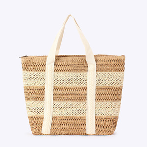 กระเป๋าถือผู้หญิงทรงใหม่ ลายทางสองสี ทำจากเชือกกระดาษ ทอแบบมีซิป นุ่ม จุของได้เยอะ เรียบง่าย สไตล์คนเมือง ใช้ได้ทุกวัน รุ่น Tanjing - Product Image 6