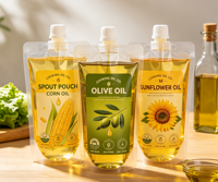 Sachets Doypack en plastique transparent refermables de 100 ml et 250 ml pour huile comestible et miel, qualité alimentaire, avec bec verseur, personnalisables avec logo, pour emballage de liquides