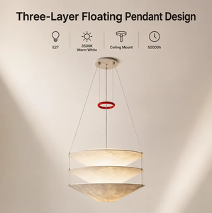 Suspension LED moderne et luxueuse en papier DuPont, avec abat-jour conique flottant en parchemin blanc et lumière à trois couleurs changeantes - Product Image 3
