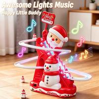 Jouet de Noël ITTL, Père Noël électrique qui grimpe les escaliers, piste de glisse, montagnes russes avec lumière LED et musique, meilleur cadeau pour les enfants