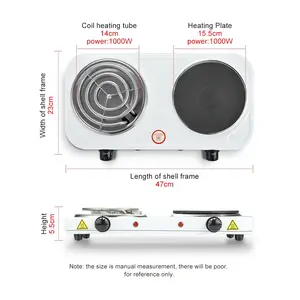 Mutfak aletleri spiral katı sıcak plaka 2000w elektrikli soba ocak 2 brülör Domino elektrikli sıcak plaka