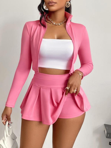 Conjunto de Falda y Top de Dos Piezas para Mujer, Color Sólido, Sexy, con Pliegues, Cierre de Cremallera, Traje Deportivo para Correr, Ropa Deportiva, Conjuntos de Yoga - Product Image 6