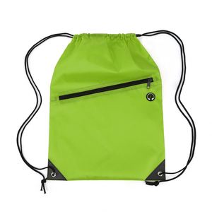 Custom Logo Front Zipper Pocket Drawstring Bag Cinch <b>Backpack</b> Sports Sack for Trade Show Giveaways - Product Image 3