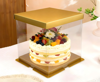 Boîtes à gâteaux transparentes en PET de haute qualité avec logo personnalisé en gros, boîtes à gâteaux carrées transparentes dorées pour les gâteaux d'anniversaire
