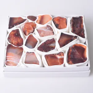 Natural Crystal Red Agate Box Raw Rough Carnelian Specimen Chakra Fengshui Healing Folk Crafts Stones