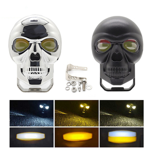Phares avant de moto LED 3 pouces, double couleur, projecteur tête de mort, blanc/jaune, faisceau haut/bas, 2 lentilles, lampe de moto tout-terrain - Product Image 2