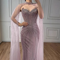 Robe de soirée sirène à paillettes caramel Serene Hill LA72811C, deux pièces, 2026, robe de fête élégante avec cape en tulle