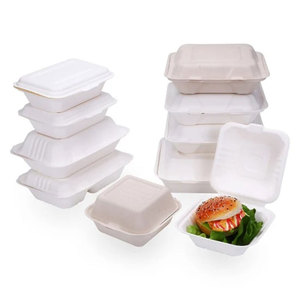 Biodegradable Disposable Sugarcane Bagasse Clamshell Takeaway Food Container Lunch Box With Lid