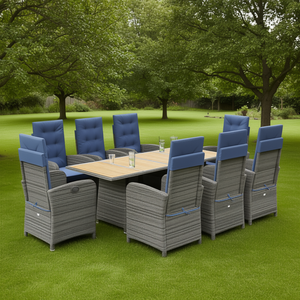 Ensemble de salle à manger de jardin 8 places en rotin gris, mobilier d'extérieur de style contemporain - Product Image 2