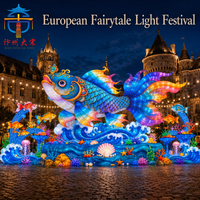 Lanterne géante en soie en forme de poisson Koi, artisanale, avec éclairage LED en forme de carpe sautante, pour parc à thème