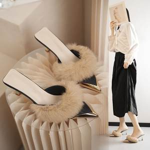 Warm Sheepskin Home <strong>Slippers</strong> Women's Non-Slip Platform <strong>Boots</strong> <strong>Knit</strong> Upper Furry Insole Autumn Winter Baotou Style Wi - Product Image 1