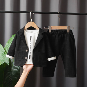 Beau garçons 3 pièces tenue anniversaire cérémonie solide motif veste sous-vêtement pantalon pour les sorties de printemps - Product Image 3
