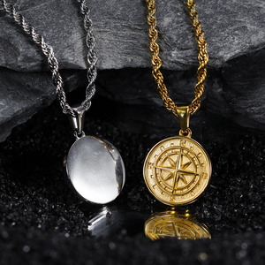 Colgante de Brújula de Oro de 18k para hombre, joyería personalizada de acero inoxidable, moneda redonda, brújula, collar de Estrella del Norte - Product Image 1