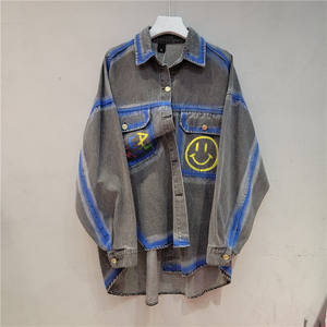 Autunno inverno primavera stampa lettere in Denim Jeans top e camicetta abbigliamento <span class=keywords><strong>giacca</strong></span> abbassare il colletto camicie e camicette da <span class=keywords><strong>donna</strong></span> - Product Image 6