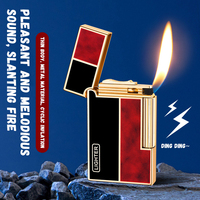 Briquet en métal compact et fin, rétro, rechargeable au butane, à flamme latérale, avec meule à silex et flamme nue pour cigarettes