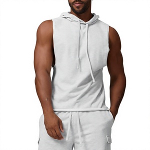 <b>Men's</b> Hooded <b>Sleeveless</b> Sweatshirt Washed Cotton Jersey <b>Pullover</b> Quick Dry Breathable Casual Gym Tank - Product Image 4