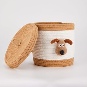 Cute <strong>Dog</strong> Decor Customized Round Desktop <strong>Toys</strong> Keys Sundries Organizer <strong>Cotton</strong> <strong>Rope</strong> <strong>Woven</strong> Storage Basket for Living Room with Lid - Product Image 1