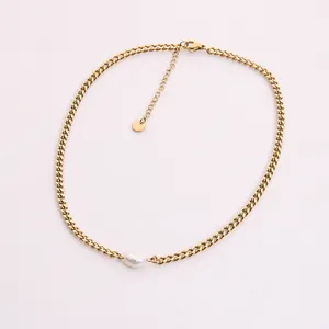 316L Edelstahl vergoldete Kette Pearl Choker Cuban Curb Link Halskette für Frauen Gril Trendy Schmuck Geschenk