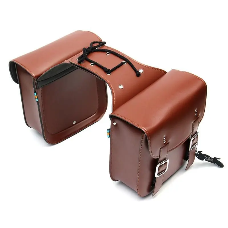 حقائب أمتعة دراجة نارية سوداء/بنية الجانب بو حقيبة سرج جلدية لسبورتستر XL883 XL1200 XL