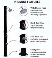 Colonne de douche solaire 18L la plus vendue avec fonction de lavage des pieds pour jardin extérieur