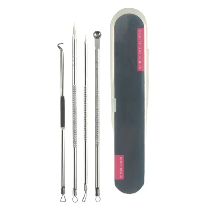4pcs Silver Comedone Extractor Pimple Pin Tool Blackhead Acne Removal Needles Black Spots Pore Clean