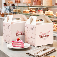 Boîte à gâteau rectangulaire écologique personnalisée avec logo imprimé, avec poignée, en papier alimentaire, pour pâtisserie, desserts, emballage à emporter