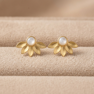 Nouvelle Arrivée Boucles d'Oreilles Clous en Acier Inoxydable Plaqué Or Mat 14K 18K 24K avec Pierre Gemme Calcédoine Lactée pour Enfants Tendance - Product Image 2