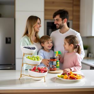 Ensemble de bols à fruits de luxe moderne Habilife, motif carré, plateau de service ovale en porcelaine avec support en métal, lot de trois plats pour la maison - Product Image 2