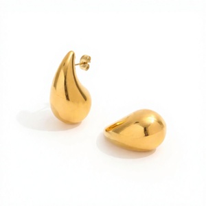Water Drop Stud <b>Earrings</b> 24K <b>Solid</b> Gold Plated <b>Silver</b> Minimalist Everyday Wear Unisex Jewelry - Product Image 1