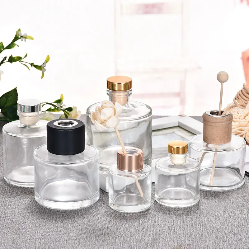 Bouteille d'huile de parfum vide, flacon de diffuseur d'arôme de forme carrée et transparente, avec bouchon, de 50ml, 100ml, 150ml, 200ml et 250ml, 500 pièces