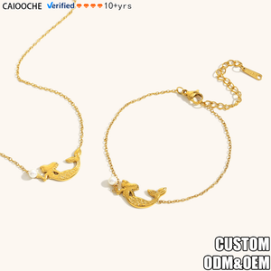CAIOOCHE Set Collana e Bracciale con Ciondolo <span class=keywords><strong>Sirena</strong></span> Placcato Oro in Acciaio Inossidabile Stile Oceano con Perle, Anti-Appannamento, Vendita all'Ingrosso - Product Image 1