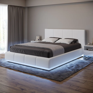 <span class=keywords><strong>Lit</strong></span> superposé king size rembourré avec cadre de <span class=keywords><strong>lit</strong></span> superposé avec <span class=keywords><strong>rangement</strong></span> et DEL au design exclusif avec plateforme entièrement capitonnée - Product Image 4