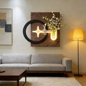 Art mural moderne, peinture texturée en relief 3D, sculpture géométrique, peinture minimaliste en grès faite à la main, LED personnalisable, décoration d'hôtel - Product Image 3