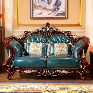 यूरोपीय शैली ठोस लकड़ी सोफे 123 संयोजन ठोस लकड़ी डबल-पक्षीय नक्काशी, अमेरिकी विला लिविंग रूम सोफा संयोजन सेट - Product Image 3