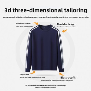 Setelan Sweatshirt Pria Kasual Sporty Bahan Campuran Katun Anti Kusut Kerah Bulat Tiga Garis Musim Semi Gugur Model Longgar - Product Image 2